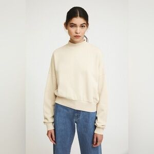 Rita Row Pia Organic Cotton Sweater - Cropped Cream Mock Neck